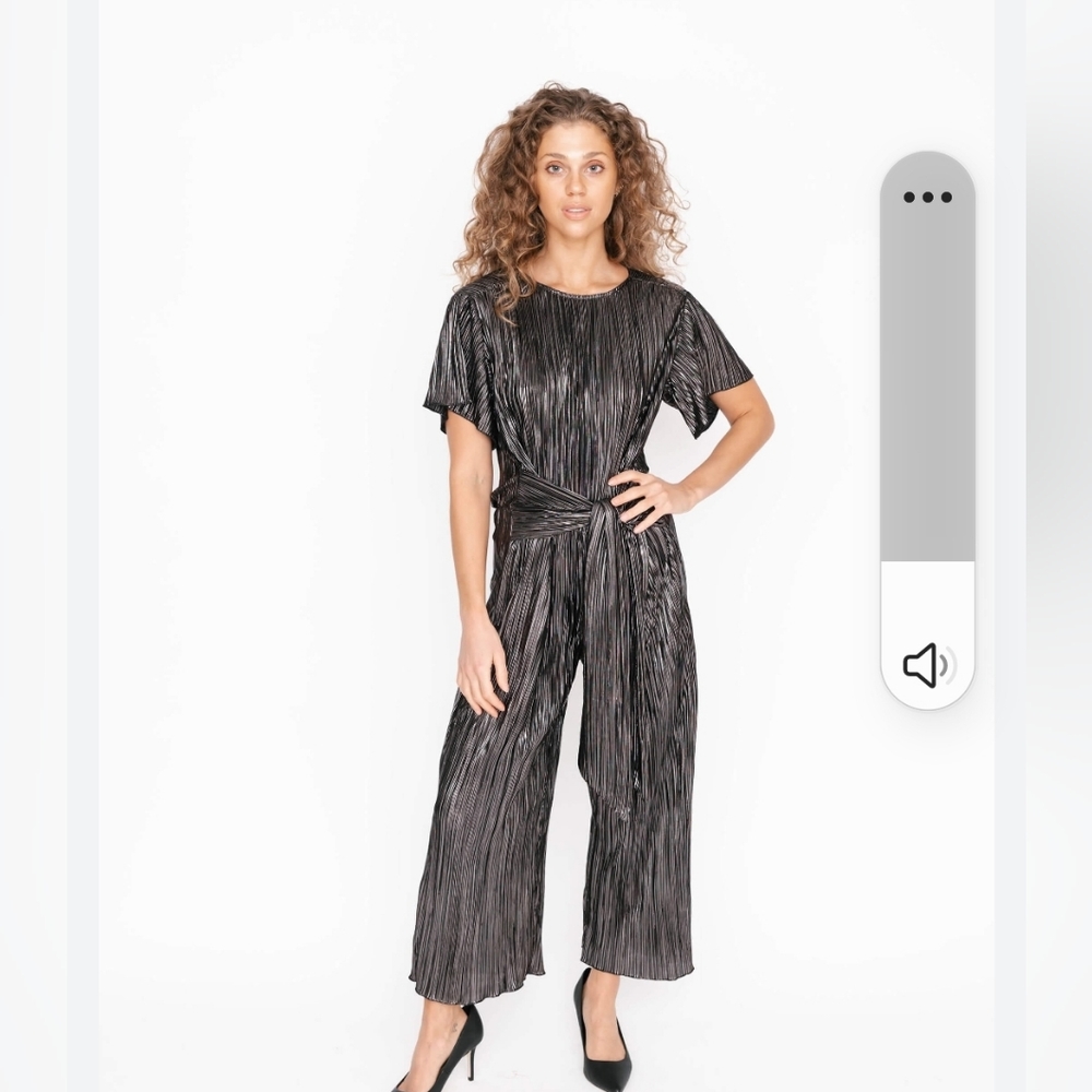 Smash + Tess Metallic Pleated Black Jumpsuit